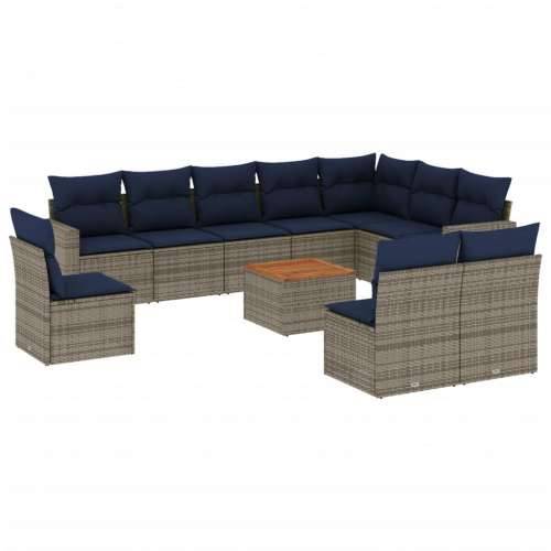 Vrtna garnitura - 11-dijelni set vrtnih sofa od poliratana s jastucima sivi - Siva 1 Cijena
