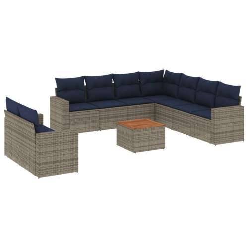 Vrtna garnitura - 10-dijelni set vrtnih sofa od poliratana s jastucima sivi - Siva 1 Cijena