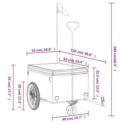 Prikolica za bicikl crno-siva 30 kg željezna - Siva 124 x 53 x 45 cm Cijena