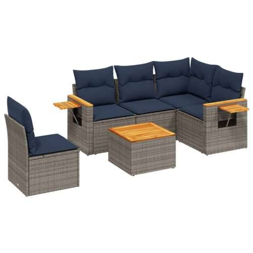 Vrtna garnitura - 6-dijelni set vrtnih sofa od poliratana s jastucima sivi - Siva Sa stolom 1 Cijena