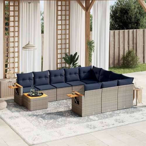 Vrtna garnitura - 11-dijelni set vrtnih sofa od poliratana s jastucima sivi - Siva 1 Cijena