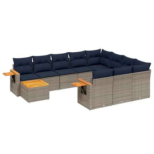 Vrtna garnitura - 11-dijelni set vrtnih sofa od poliratana s jastucima sivi - Siva 1 Cijena
