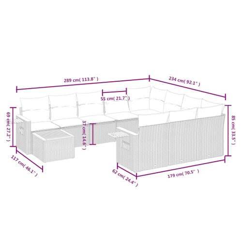 Vrtna garnitura - 11-dijelni set vrtnih sofa od poliratana s jastucima sivi - Siva 1 Cijena