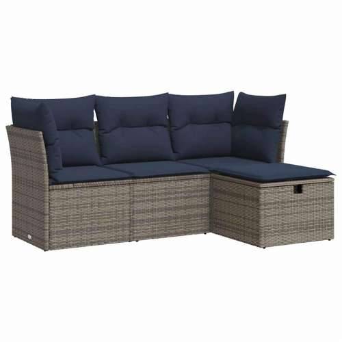 Vrtna garnitura - 4-dijelni set vrtnih sofa od poliratana s jastucima sivi - Siva sa spremištem 1 Cijena