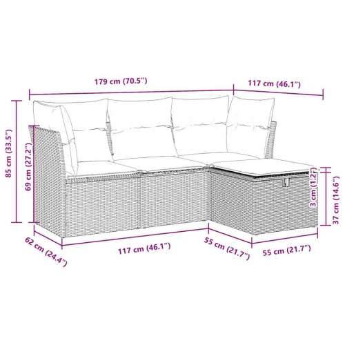 Vrtna garnitura - 4-dijelni set vrtnih sofa od poliratana s jastucima sivi - Siva sa spremištem 1 Cijena