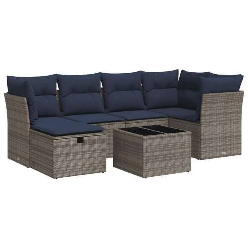 Vrtna garnitura - 7-dijelni set vrtnih sofa sivi od poliratana - Siva sa spremištem 7 Cijena