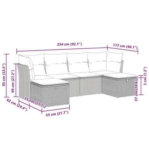 Vrtna garnitura - 6-dijelni set vrtnih sofa od poliratana s jastucima sivi - Siva sa spremištem 1 Cijena