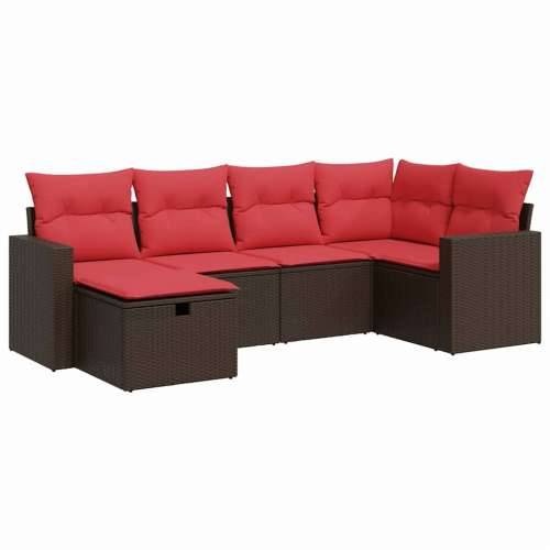 Vrtna garnitura - 6-dijelni set vrtnih sofa od poliratana s jastucima smeđi - Smeđa sa spremištem 5 Cijena