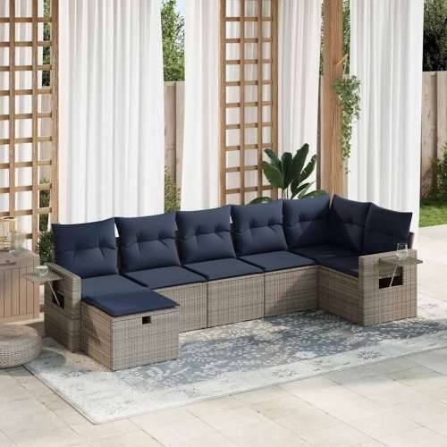 Vrtna garnitura - 7-dijelni set vrtnih sofa sivi od poliratana - Siva sa spremištem 7 Cijena