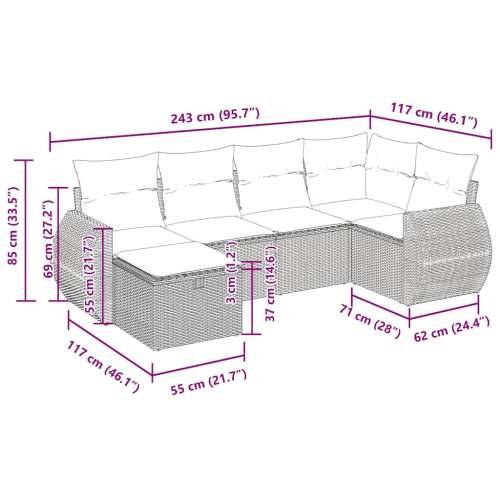Vrtna garnitura - 6-dijelni set vrtnih sofa od poliratana s jastucima sivi - Siva sa spremištem 5 Cijena