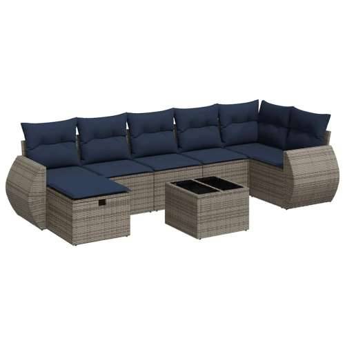 Vrtna garnitura - 8-dijelni set vrtnih sofa od poliratana s jastucima sivi - Siva sa spremištem 7 Cijena