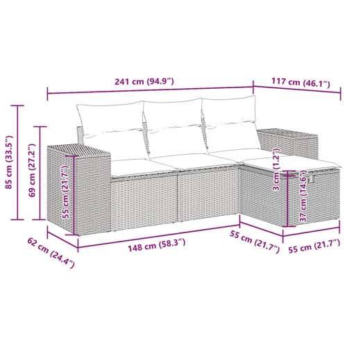 Vrtna garnitura - 4-dijelni set vrtnih sofa od poliratana s jastucima sivi - Siva sa spremištem 1 Cijena