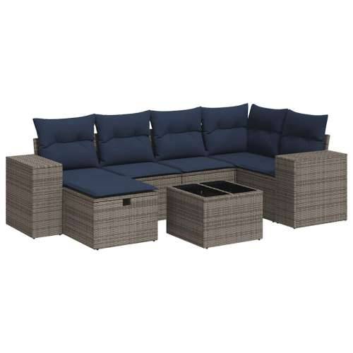 Vrtna garnitura - 7-dijelni set vrtnih sofa sivi od poliratana - Siva sa spremištem 5 Cijena