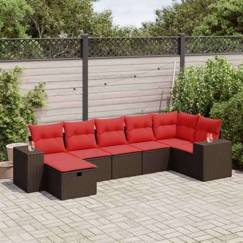 Vrtna garnitura - 7-dijelni set vrtnih sofa od poliratana s jastucima smeđi - Smeđa sa spremištem 7 Cijena