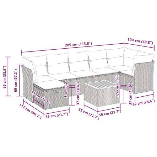 Vrtna garnitura - 8-dijelni set vrtnih sofa od poliratana s jastucima sivi - Siva 1 Cijena