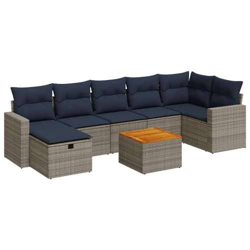 Vrtna garnitura - 8-dijelni set vrtnih sofa od poliratana s jastucima sivi - Siva 1 Cijena