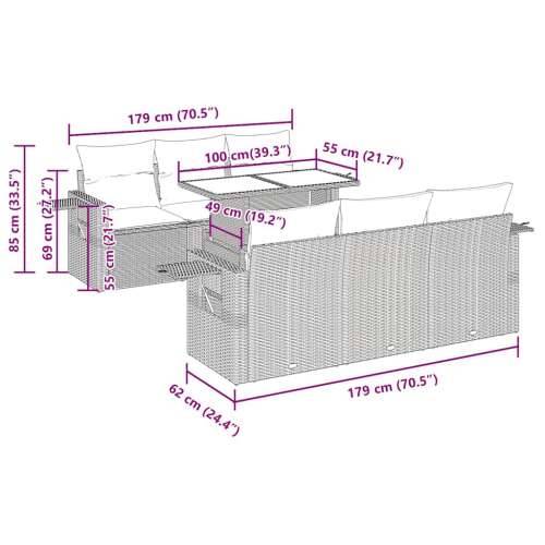 Vrtna garnitura - 7-dijelni set vrtnih sofa od poliratana s jastucima crni bagrem - Siva 1 Cijena