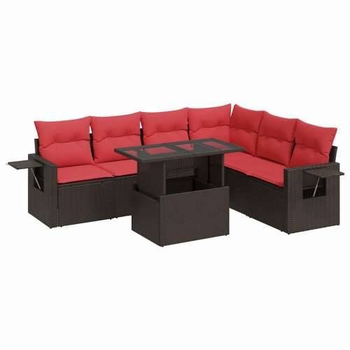 Vrtna garnitura - 7-dijelni set vrtnih sofa poliratan i bagrem s jastucima sivi - Smeđa sa spremištem 1 Cijena