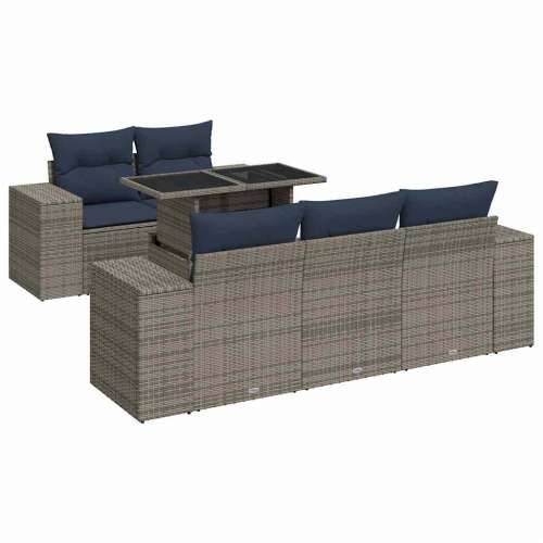 Vrtna garnitura - 6-dijelni set vrtnih sofa poliratan i bagrem s jastucima sivi - Siva 1 Cijena