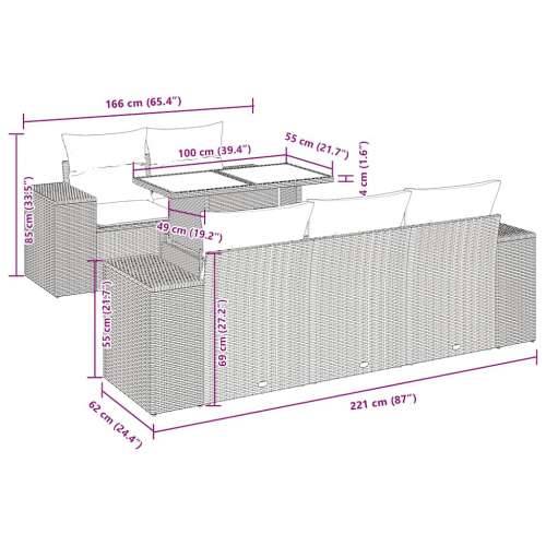 Vrtna garnitura - 6-dijelni set vrtnih sofa poliratan i bagrem s jastucima sivi - Siva 1 Cijena