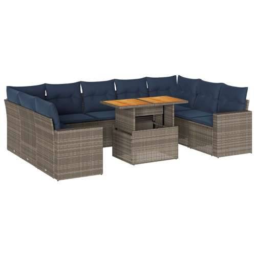 Vrtna garnitura - 10-dijelni set vrtnih sofa od poliratana s jastucima sivi - Siva 1 Cijena