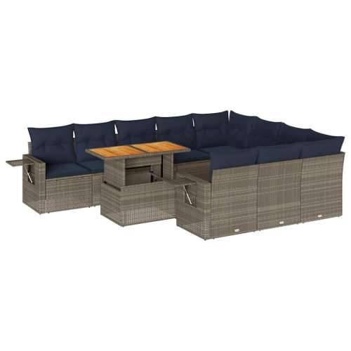 Vrtna garnitura - 11-dijelni set vrtnih sofa od poliratana s jastucima sivi - Siva 1 Cijena