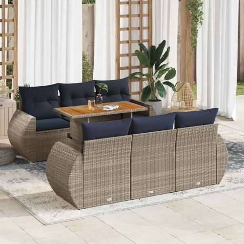 Vrtna garnitura - 7-dijelni set vrtnih sofa sivi od poliratana - Siva 1 Cijena