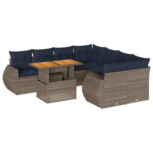 Vrtna garnitura - 9-dijelni set vrtnih sofa od poliratana s jastucima sivi - Siva sa spremištem 1 Cijena