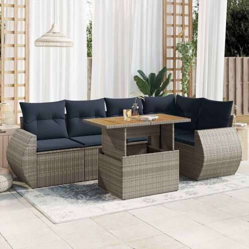Vrtna garnitura - 6-dijelni set vrtnih sofa od poliratana s jastucima sivi - Siva 1 Cijena