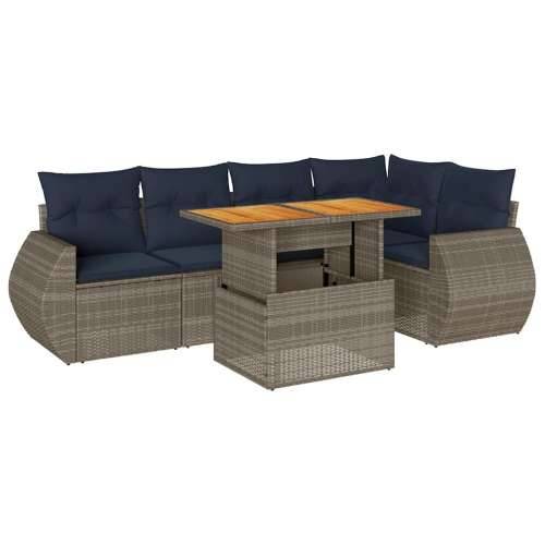 Vrtna garnitura - 6-dijelni set vrtnih sofa od poliratana s jastucima sivi - Siva 1 Cijena