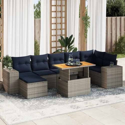 Vrtna garnitura - 8-dijelni set vrtnih sofa od poliratana s jastucima sivi - Siva 1 Cijena