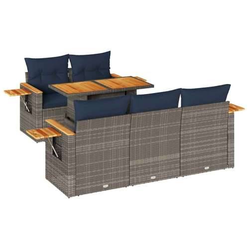 Vrtna garnitura - 6-dijelni set vrtnih sofa od poliratana s jastucima sivi - Siva 1 Cijena