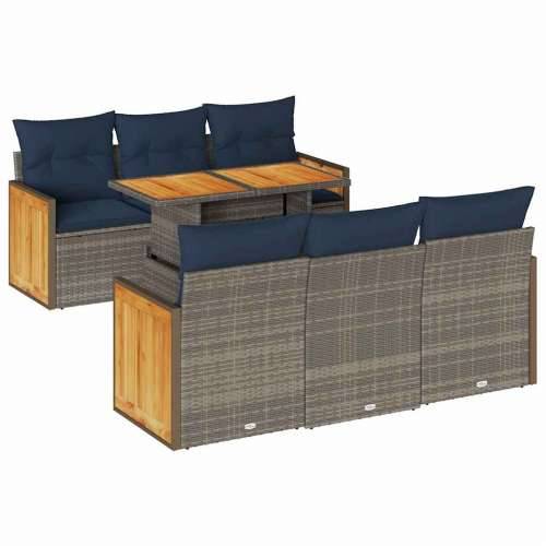 Vrtna garnitura - 7-dijelni set vrtnih sofa poliratan i bagrem s jastucima sivi - Siva 1 Cijena