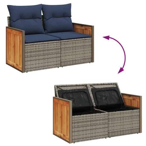 Vrtna garnitura - 7-dijelni set vrtnih sofa poliratan i bagrem s jastucima sivi - Siva 1 Cijena