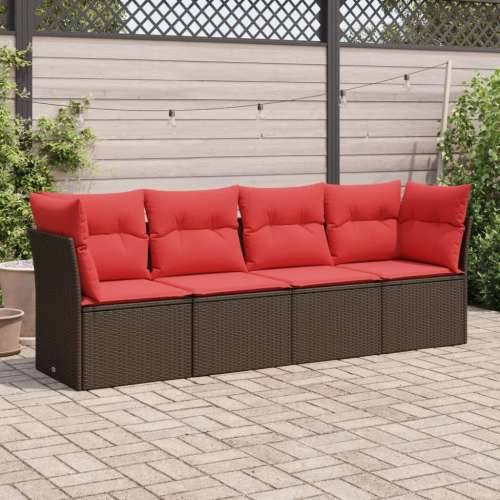 Vrtna garnitura - 4-dijelni set vrtnih sofa od poliratana s jastucima smeđi - Smeđe-crvena Bez stola 1 Cijena