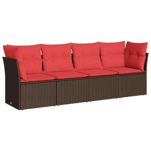 Vrtna garnitura - 4-dijelni set vrtnih sofa od poliratana s jastucima smeđi - Smeđe-crvena Bez stola 1 Cijena