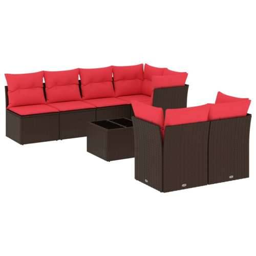 Vrtna garnitura - 8-dijelni set vrtnih sofa s jastucima smeđi od poliratana - Smeđa stol + 3x srednja + 4x kutna 1 Cijena
