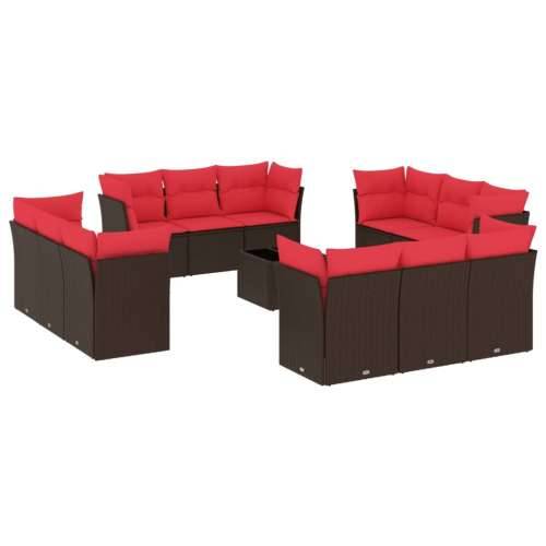Vrtna garnitura - 13-dijelni set vrtnih sofa s jastucima smeđi od poliratana - Smeđe-crvena Sa stolom 1 Cijena
