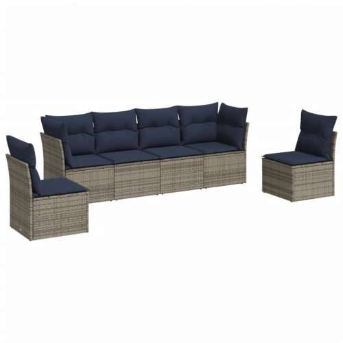 Vrtna garnitura - 6-dijelni set vrtnih sofa od poliratana s jastucima sivi - siva i modra Bez stola 1 Cijena