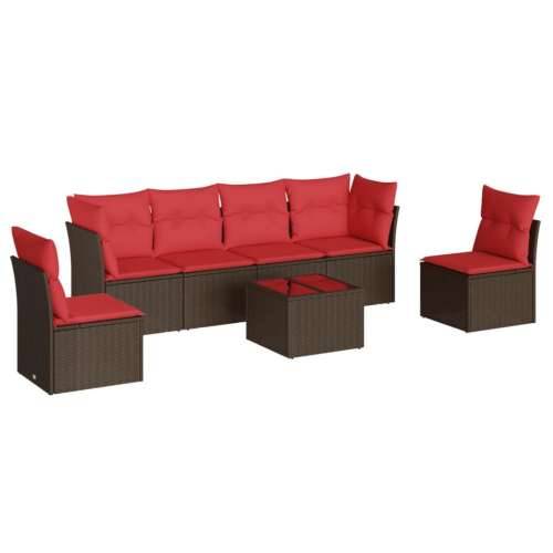 Vrtna garnitura - 7-dijelni set vrtnih sofa od poliratana s jastucima smeđi - Smeđe-crvena Sa stolom 1 Cijena