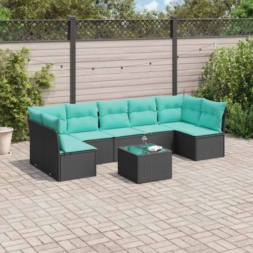 Vrtna garnitura - 8-dijelni set vrtnih sofa od poliratana s jastucima crni - Crna i plava Sa stolom 1 Cijena