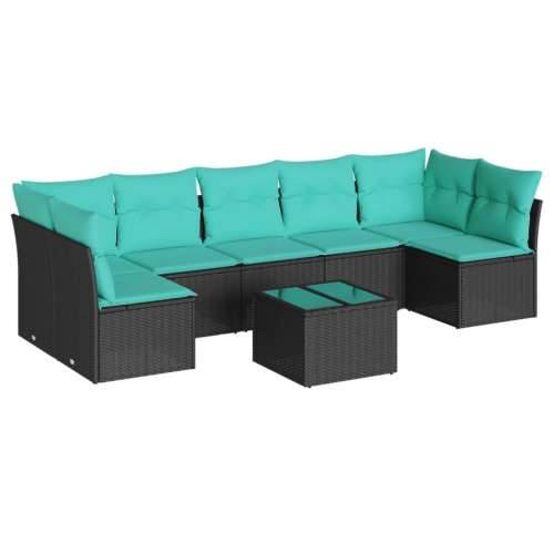 Vrtna garnitura - 8-dijelni set vrtnih sofa od poliratana s jastucima crni - Crna i plava Sa stolom 1 Cijena