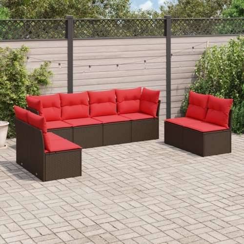 Vrtna garnitura - 8-dijelni set vrtnih sofa s jastucima smeđi od poliratana - Smeđe-crvena Bez stola 1 Cijena