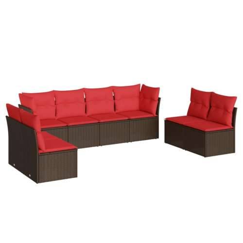 Vrtna garnitura - 8-dijelni set vrtnih sofa s jastucima smeđi od poliratana - Smeđe-crvena Bez stola 1 Cijena