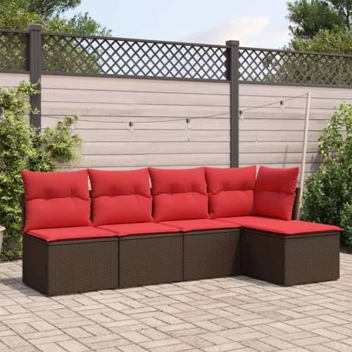 Vrtna garnitura - 5-dijelni set vrtnih sofa s jastucima poliratan smeđi - Smeđe-crvena Bez stola 1 Cijena