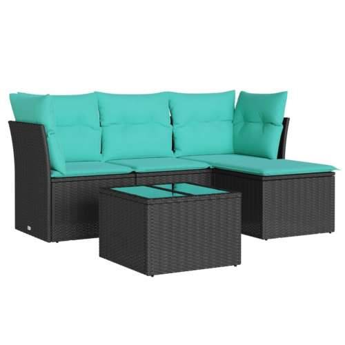 Vrtna garnitura - 5-dijelni set vrtnih sofa od poliratana s jastucima crni - Crna i plava Sa stolom 1 Cijena
