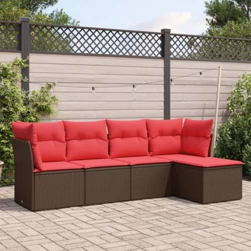 Vrtna garnitura - 5-dijelni set vrtnih sofa s jastucima poliratan smeđi - Smeđe-crvena Bez stola 1 Cijena