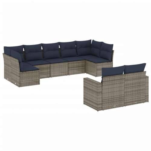 Vrtna garnitura - 9-dijelni set vrtnih sofa od poliratana s jastucima sivi - siva i modra Bez stola 1 Cijena