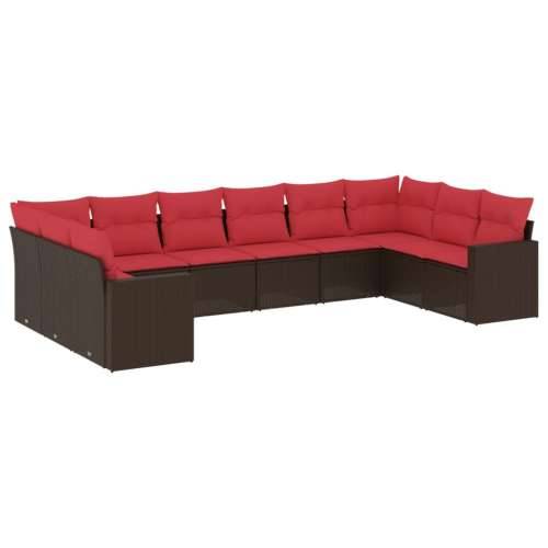 Vrtna garnitura - 10-dijelni set vrtnih sofa od poliratana s jastucima smeđi - Smeđe-crvena Bez stola 1 Cijena