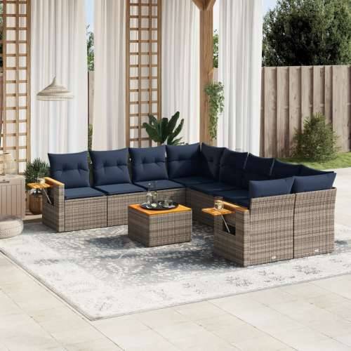 Vrtna garnitura - 9-dijelni set vrtnih sofa od poliratana s jastucima sivi - Siva 1 Cijena